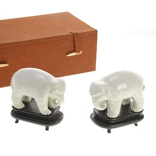 Pair Chinese blanc-de-chine porcelain elephants
