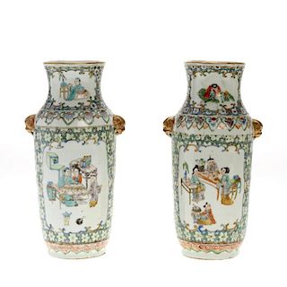 Pair Chinese famille vert porcelain vases
