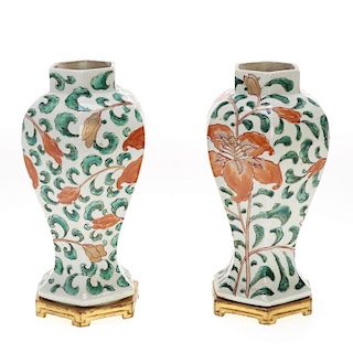 Pair Chinese famille vert porcelain baluster vases