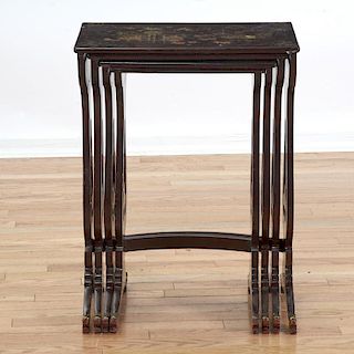 Set (4) Chinese Export lacquer quartetto tables