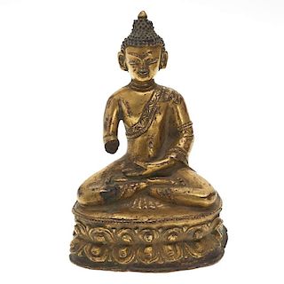 Antique Sino-Tibetan gilt bronze Buddha Sakyamuni