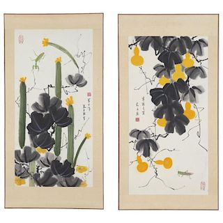 Manner of Qi Baishi, (2) scroll paintings