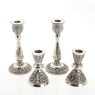 (2) Pair Southeast Asian silver candlesticks