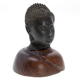 Southeast Asian bronze Buddha head fragment