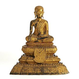 Southeast Asian lacquered and gilt bronze Buddha