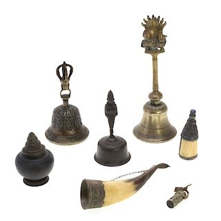 (7) Himalayan bronze, metal bells and vessels
