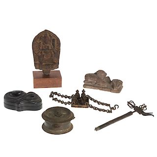 (6) Indian or Himalayan bronze, hardstone articles