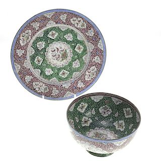 Indo-Persian enamel bowl with underplate
