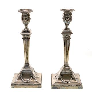 Pair Victorian silver candlesticks