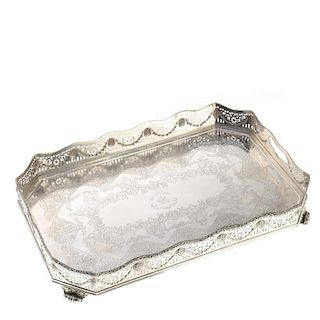 Antique English silver plated footed gallery tray