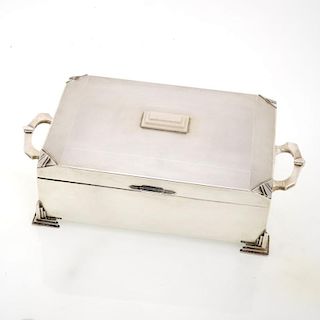 English Art Deco sterling footed card box