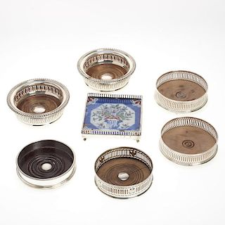 (7) English sterling wine coasters and trivets