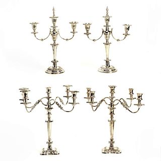 (2) Pairs Sheffield plated 2-part candelabra