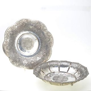 (2) Persian silver footed bowls