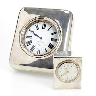 (2) Tiffany and English sterling table clocks