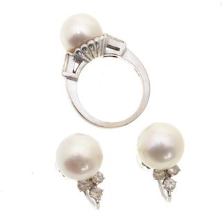 Group of 14k white gold with pearl diamond jewelry