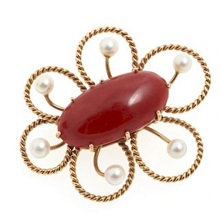 Miland 14k gold brooch with carnelian