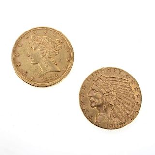 (2) American Five Dollar gold coins