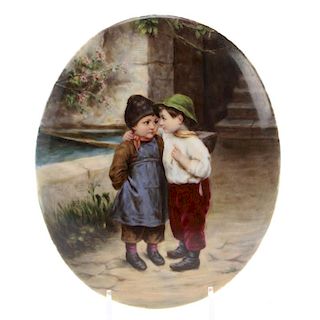 German porcelain plaque of two children