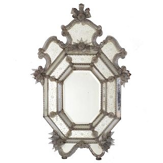 Large Venetian etched and molded glass mirror