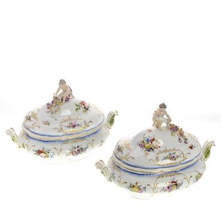 Pair Meissen porcelain covered tureens