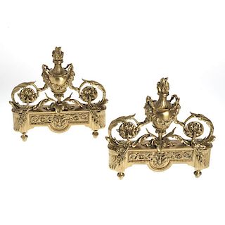 Pair Neo-classical style gilt bronze chenets