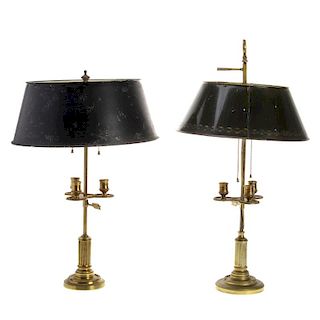 Assoc. pair Louis XVI style brass bouillotte lamps