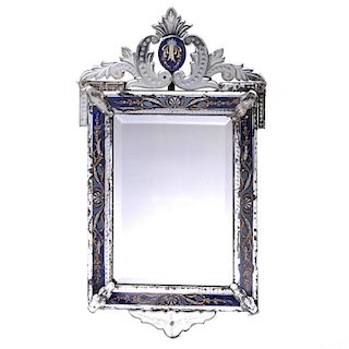 Venetian etched and enameled glass mirror