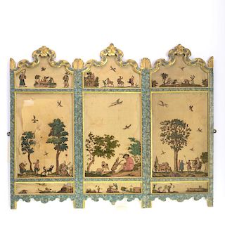 Continental rococo hand painted silk table screen