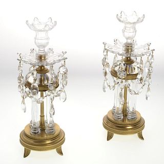 Pair Regency crystal and bronze candlesticks