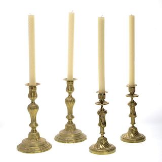 (2) Pair George III style brass candlesticks