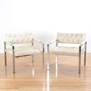 Pair Milo Baughman chromed steel armchairs