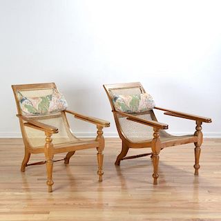 Pair Anglo-Indian blonde wood plantation chairs