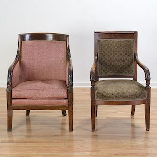 Restauration mahogany bergere and armchair
