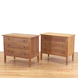 Pair Mid-Century French cerused oak commodes