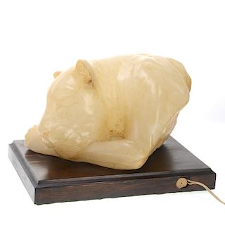 R. Bugatti style carved alabaster panther lamp