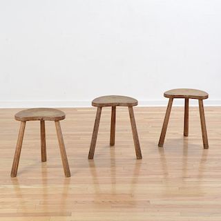 Set (3) Robert Thompson Mouseman oak stools