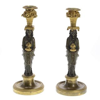 Pair Louis XVI gilt bronze figural candlesticks
