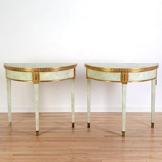 Pair Neo-Classical style demi-lune pier tables