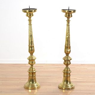 Pair monumental Continental brass altar sticks
