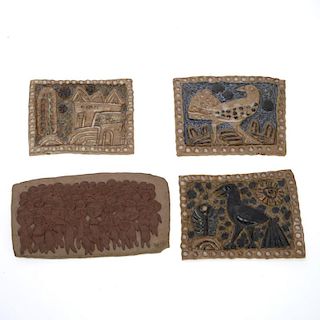 (4) Capron style studio pottery tiles