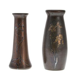 (2) similar Heintz art metal vases