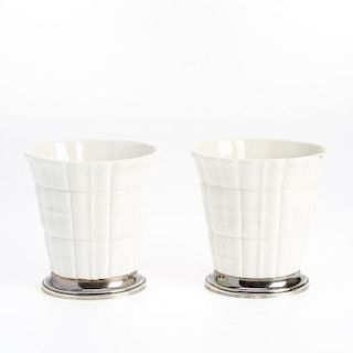 Pair Gio Ponti silver mounted ceramic vases