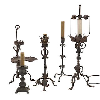 Group Continental Baroque metalwork table lighting