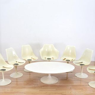 (7) Eero Saarinen tulip chairs and coffee table