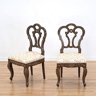 Pair Anglo-Indian bone inlaid side chairs