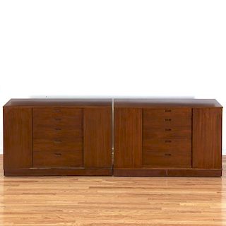 Pr Wormley for Dunbar mahogany and leather chests