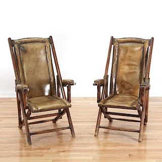 Pair Victorian folding leather campaign chairs