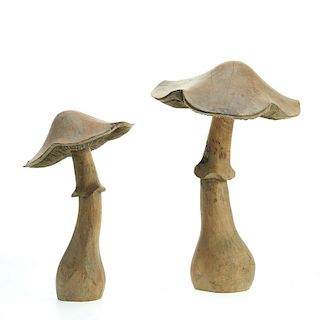Pair French carved wood mushroom ornaments