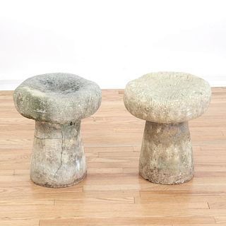 Pair cast stone mushroom form stools
